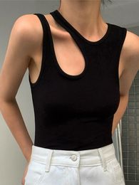 T-shirt Casual Y2k Blanc Découpé Chemise Femme Sans Manches Slim T-shirts Femme Vêtements Été Mode Crop Top Femmes Camisetas 230606