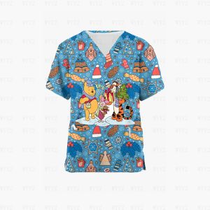 T-shirt de noël imprimé gommage, haut cadeau, col en V, uniforme d'infirmière féminine, chemise à manches courtes, toilettage pour animaux de compagnie, salopette vétérinaire