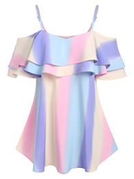 T-shirt koude schouder pastel kleur Fairycore vaccin top fancy als regenboog koude schouders gegolfde Ombre kleur Tee meisje zomer T-shirts