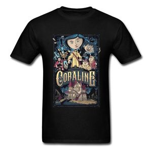 T-shirt Coraline de Geheime Deur Mannen T-shirts Coraline Geheime Deur Mens T-shirt Horror Fantasie Animatie Film Tops Tees Custom 210324