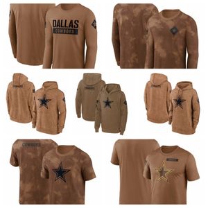 Camiseta Dallas''Cowboys''Brown Hombres Mujeres Jóvenes 2023 Salute To Service Club Sudadera con capucha