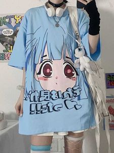 T-Shirt Deeptown Japon Kawaii Anime Femme Dessin Animé Mignon T-shirt Graphique Été Harajuku Haut Extra Large Bleu À Manches Courtes P230603