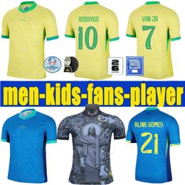 Brazils 2024 Copa America Cup Soccer Jerseys Camiseta de Futbol Paqueta Raphinha Football Shirt Maillot Marquinhos Vini Jr Brasil Christ The Redemer 24 25 Kids 2025