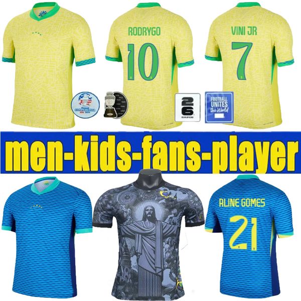 Brazils 2024 Copa America Cup Soccer Jerseys Camiseta de Futbol Paqueta Raphinha Football Shirt Maillot Marquinhos Vini Jr Brasil Christ The Redemer 24 25 Kids 2025