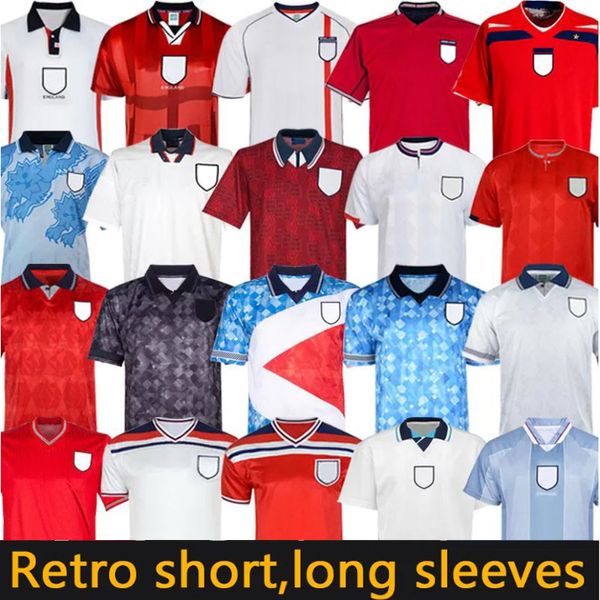 1982 1986 2002 2008 Angleterre Retro Soccer Jersey 1990 1994 1992 1996 1998 SHEARER GASCOIGNE OWEN GERRARD Scholes Maillot de football Uniformes 90 92 96 98 Accueil rouge blanc