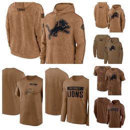 T-shirt Detroit''Lions''Brown Heren Dames Jeugd 2023 Salute To Service Club Pullover Hoodie