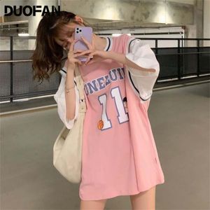 T-shirt duofan dames t-shirts oversized lange basketbal blouses tees vrouwelijke witte jersey korte mouw Korean losse zomer grote size top