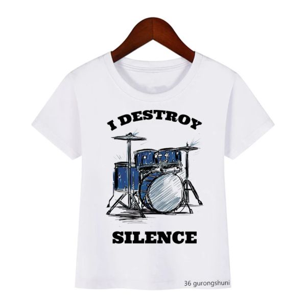 T-shirt pour garçons Fun Drumming Music Lover Graphic Imprimez Kids T-shirt Summer Casual Hiphop Boy Clothes White Shirts Tops