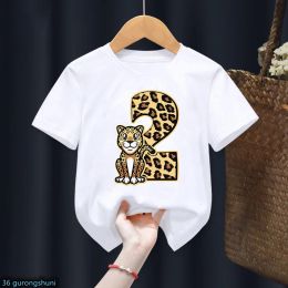 T-shirt pour garçons Animal drôle Léopard 1-10th Numéro d'anniversaire Imprimé vêtements pour enfants T-shirt Summer Boys Anniversaire Clothes Baby Tshirt