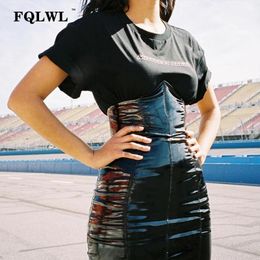 T-Shirt Fqlwl Faxu Latex Pu Lederen Rok voor Vrouw Rits Zwart/hoge taille/potloodrokken Dames Herfst Wrap Sexy Minirok Dames