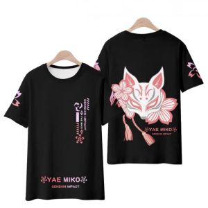 Camiseta Genshin Impact, camisetas con estampado 3D, juego de Anime Yae Miko, ropa de calle para mujeres/hombres, camiseta informal de gran tamaño Y2K, camisetas para niñas