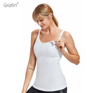 T-shirt Gratlin Cotton Maternity infirmier débardeur pour femmes enceintes Camis avec bâton d'allaitement en coton de soutien-gorge intégré pour l'alimentation