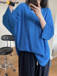 T-shirt HanOrange tempérament d'été paresseux glace soie col en v tricoté à manches courtes T-shirt Silhouette ample Cool drapé t-shirts haut femmes