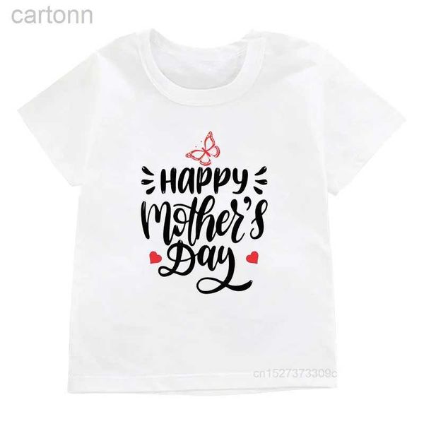 Camiseta Feliz Día de la Madre Blanca Camiseta para niños Niñas Flor Corazón T Traje de día corto ldd240314