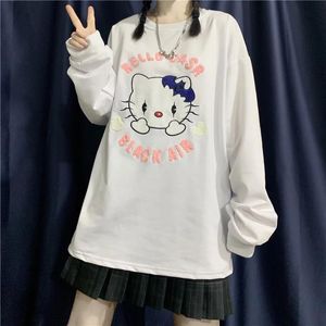 T-shirt Harajuku-stijl herfst nieuwe Japanse zachte zuster cartoon katten borduurwerk Koreaanse losse longsleved t-shirt vrouwelijke student top-T-stukken