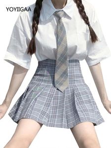 T-Shirt Haruku femmes jupe plissée gothique taille haute femme Plaid Mini jupes collège Style dames fille danse jupe noir femme jupes