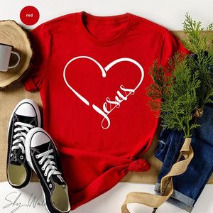 T-Shirt Jésus Amour Coeur Imprimer Femmes T-shirts Chrétiens Coton O Cou Graphique Té Église Vêtements Religieux Mode D'été Livraison Directe