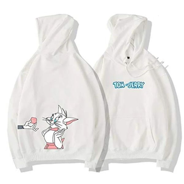 Camiseta Kawaii gato Tom y ratón Jerry Sudadera con capucha ropa hombres mujeres Harajuku dibujos animados estampado gráfico Tops suelta pareja ropa de calle jerseys