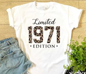 T-shirt Ladies Limited Edition 1971 Leopard Print Tshirt Femmes Filles Anniversaire Maman Soeur Tante Cadeau Pour Son Cadeau De Noël Top coton