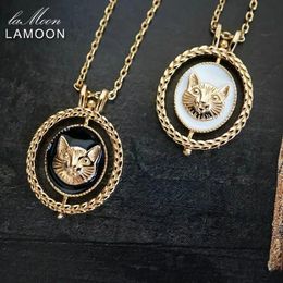 T-shirt Lamoon Sterling Sier Colliers Lucky For Women Spin Pendant Belle Badge Cat Vines Gold Bijoux à double face NI056