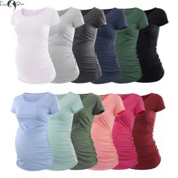 T-shirt Liuqu Casual Womens Maternity Tshirt Top Top à manches courtes Round Coule de grossesse Summer Sumoux enceinte T-shirt Comfort