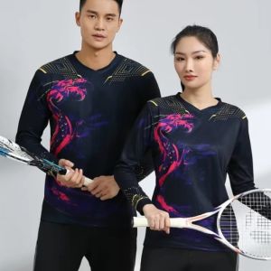 T-Shirt à manches longues pour hommes et femmes, chemise de Tennis, Badminton, ping-pong, maillots Dragon chinois, vêtements de Sport, d'entraînement