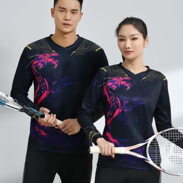 Camiseta de manga larga para tenis, bádminton para hombres y mujeres, pingpong, camisetas de dragón de China, ropa de gimnasio, camiseta de entrenamiento deportivo para hombres