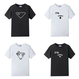 T-Shirt, luxuriöses T-Shirt für Damen und Herren, Sommer-High-End-Casual-Dreieck, minimalistisches, halbärmeliges, schmal geschnittenes Rundhals-Top aus reiner Baumwolle, schwarz-weiße Damenbekleidung
