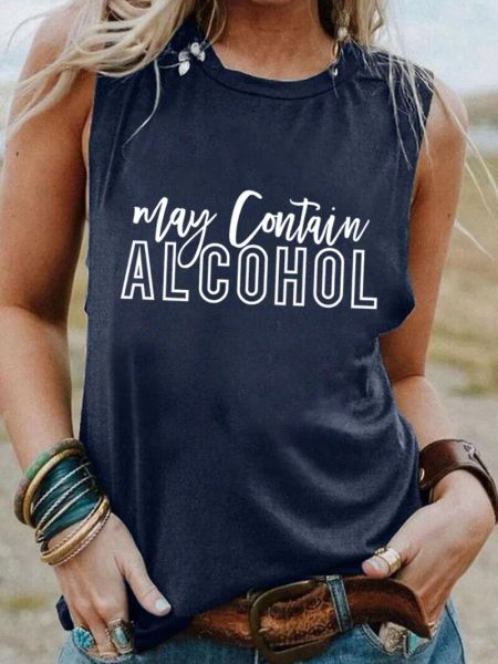 T-shirt Peut Contenir De L'alcool Nouveauté Boire T-shirt Sans Manches Femmes Dicton Drôle D'été Décontracté Haut Sans Manches Country Life Tee