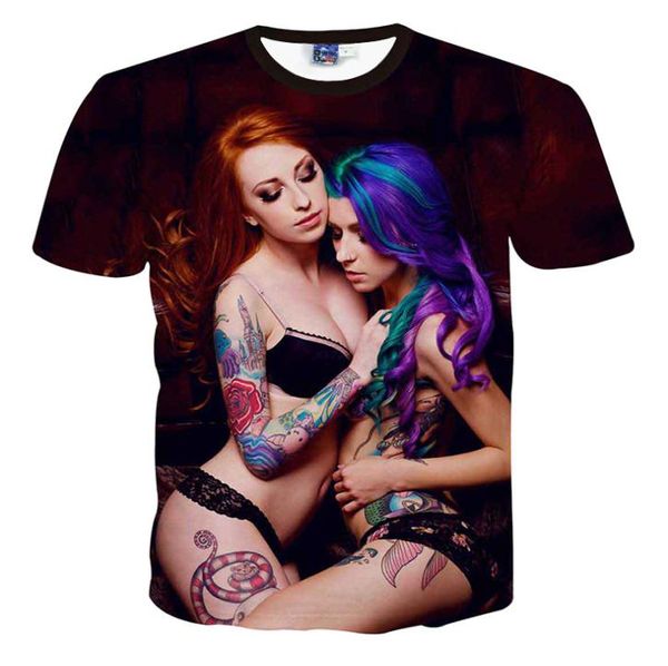 Camiseta para hombre 3D, Sexy, desnuda, belleza, chica, hombre, Mujer, Top informal, camisetas, tatuaje, chicas sexys, camisetas impresas en 3d de Hip Hop 8571902