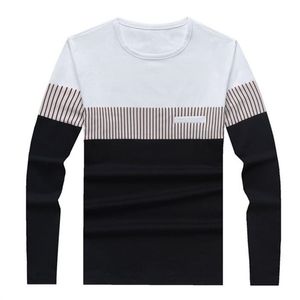 T-shirt mannen katoen lange mouw o hals gestreepte s fashion patchwork causale slim fit man merk kleding 220304