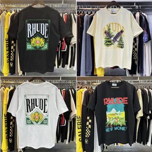 T -shirt mannen Designer Rhude Pants Heren Shirts Top vakmanschap Rhude Summer Fashion Tshirts Street Casual korte mouw strandstijl T -stukken katoen afdrukken