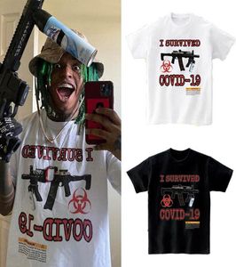 Camiseta Hombres Hip Hop I Sobreviví 19 Camisas blancas Vintage Guns Guns Streetwear 2206101371423