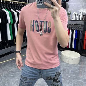 T-shirt da uomo in cotone manica corta semplice lettera Top estate nuovo causale abbigliamento confortevole e traspirante T-shirt maschili gialle rosa