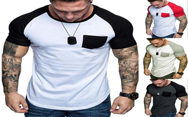 T-shirt Hommes Printemps Eté Slim Fit Raglan Patchwork Poche À Manches Courtes Modèle Casual Tshirt Sport Tops Hommes Vêtements Taille M3XL7924992