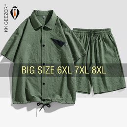 Camiseta para hombres traje pantalones cortos set de burbujas de gran tamaño 6xl 7xl 8xl talla de manga corta de manga corta de manga corta moda transpirable suelto 240412