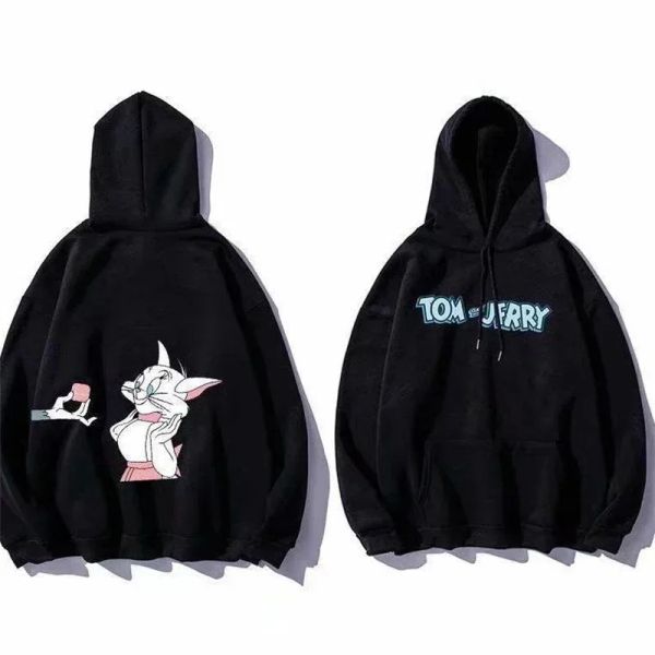 Camiseta Harajuku para hombre y mujer, Sudadera con capucha de dibujos animados de gato Kawaii, Tom y ratón Jerry, ropa con estampado gráfico, ropa informal suelta, jerséis, camiseta