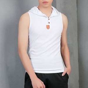 T-shirt heren zomer hooded mouwloos vest Koreaanse sport fitness Casual Tops bodybuilding t-shirts plus size m-xxxl W220426