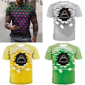 T-shirt pour hommes Tee Optical Illusion Crew Round Couc clair vert rose rose rose foncé 3D Print plus taille