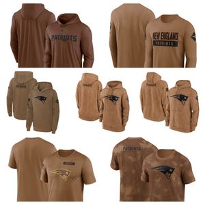 T-shirt New England''Patriots''Brown Heren Dames Jeugd 2023 Salute To Service Club Pullover Hoodie