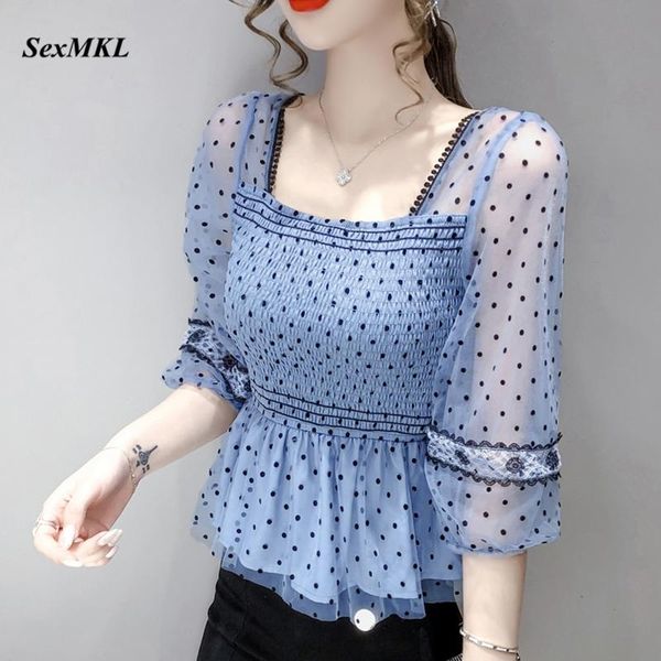 Camiseta NUEVA MODA Fashion Summer Blusas Vintage Women 2023 Sexy coreana Casual Polka Polka BLOUNTA BLOUNTA DE CORSE DE LAS Damas Slim French Top