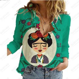 T-shirt New Fashion Femme Femme à manches longues Cardigan Modèle personnalisé Tempérament 3D Impression Street Loose de mousseline de mousseline détendue