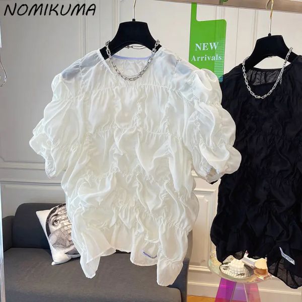 T-shirt Nomikuma coréen plis en mousseline de mousseline