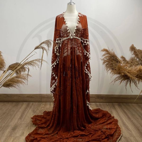 Sesión de fotos de camiseta Boho Maxi Long Maternity Vestido con Cape Embarazado Cordera de la noche COUTURA PARA LA MUJER Accesorios de fotografía