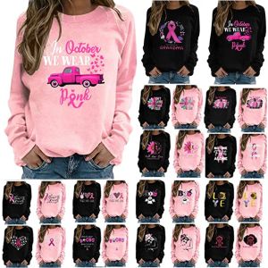 T-shirt Pink Ribbon Breast Cancer Awareness Lange mouw Breast Cancer Awareness Shirts voor vrouwen Draag maand T-shirt in oktober