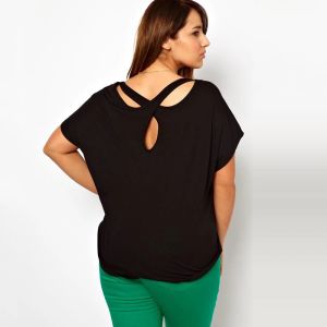 T-shirt Plus Size Back Criss Cross Zomer Elegante Top Dames Korte Vleermuismouwen Losse Casual T-shirt Groot Formaat Werk Kantoor Tee 6xl 7xl