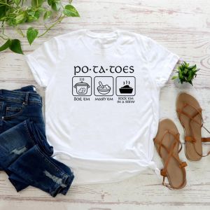 T-shirt Aardappelen Kook Em Mash Em Stick Em In Een Stoofpot Tshirt Cutter Machine Lotr Taters T-shirt Grappige Korte Mouw Tees Street chic Tops