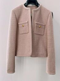 T-Shirt rétro automne Tweed veste élégant pardessus rose laine manteau femme bureau dame printemps veste haut pour femme Abrigos Jaqueta Feminina