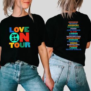 T-shirt Retro Love on Tour 2023 T Shirt Voorkant Achterkant Print Design Grafische T-shirts HS Love on Tour Tee Unisex korte mouwen T-shirts