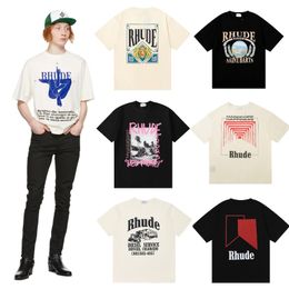 T-shirt rhude hommes t-shirt designer t-shirt hommes 23ss luxe tess designer femme mode décontractée respirant rue décontracté à manches courtes style plage t-shirts coton impression